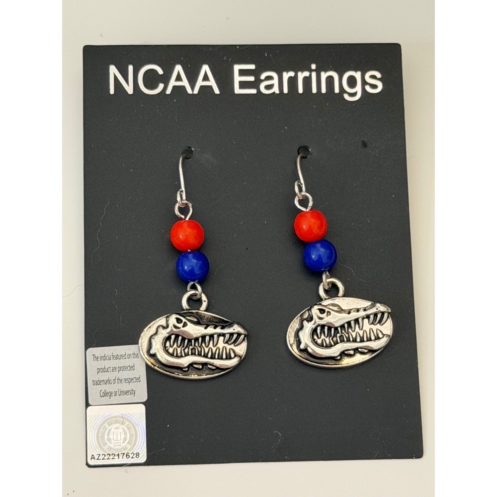 NCAA Florida Gators Dangle Earrings Orange Blue Beads Silver Tone Logo UF Fan